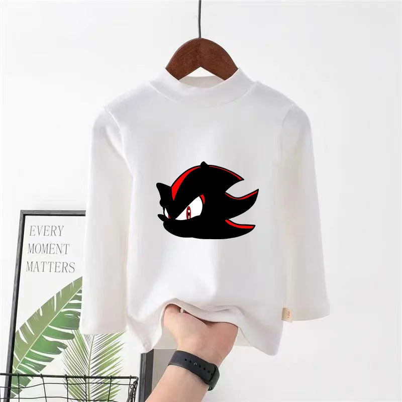 Sonics Print Long Sleevese Pure Color Women T-shirt Top Cotton Casual Cute Cartoon Anime Sweat Absorbent Breathable Shirt Kids