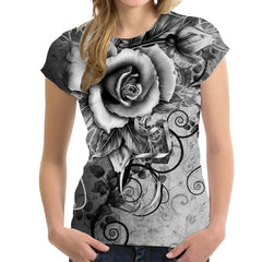 Women's Tshirts Rose Printed T Shirt Ladies Fashion Tee Shirt