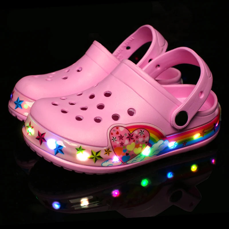 Summer Children Hole Sandals LED Lighted Flashing Light Shoes Boys Girls Beach Sandals