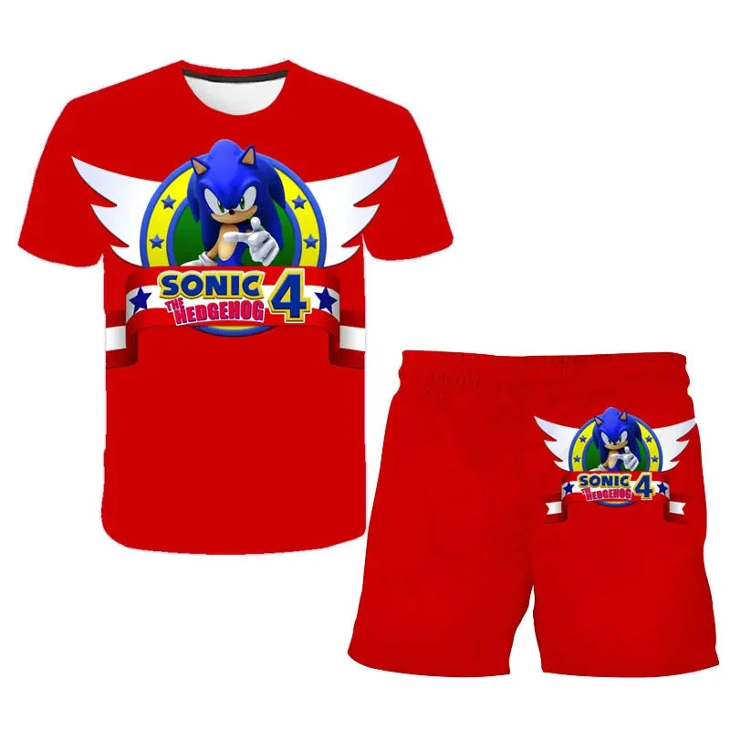 T Shirt suit Summer boys and girls sonic 3d Print Children Short-sleeved T-shirts Pattern suit