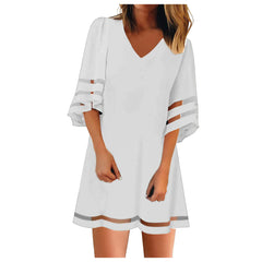 Women's Summer Mini Dress V-neck Three Quarter Sleeve Casual Loose Beach Dresses