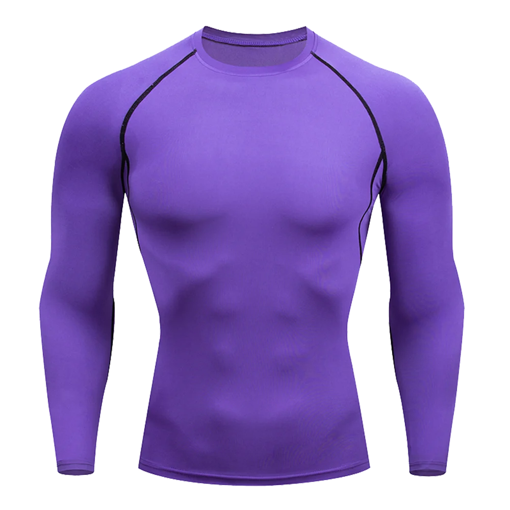 Men’s Workout Clothing Tight Fitting T-shirt Solid Color Long Sleeved Shirt High Elasticity Fitness Compression Jogging Gym Top