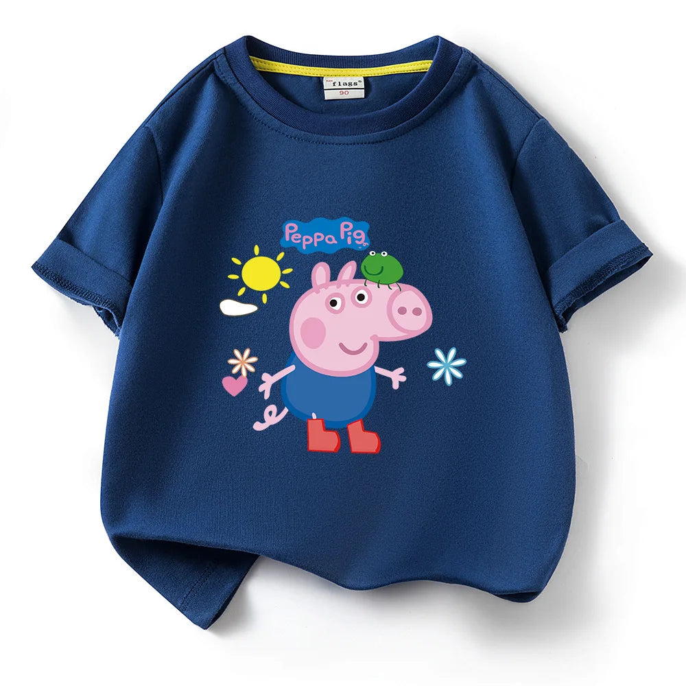 Kids T-shirt Clothes Peppa Pigs Girl Boy Short Sleeve Summer Tee Clothes Tops Cartoon Printing Children Shirt Birthday Gift