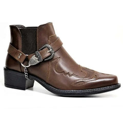 Men's Vintage Cowboy Boots Leather High Top Chain Buckle Strap Punk Shoes