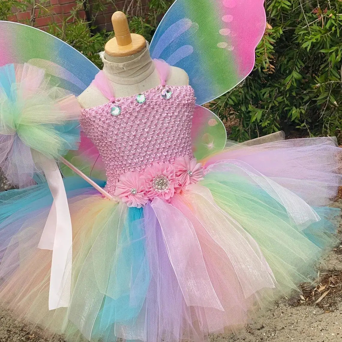 Girls Pastel Butterfly Fairy Dress Kids Flower Tutu Dresses