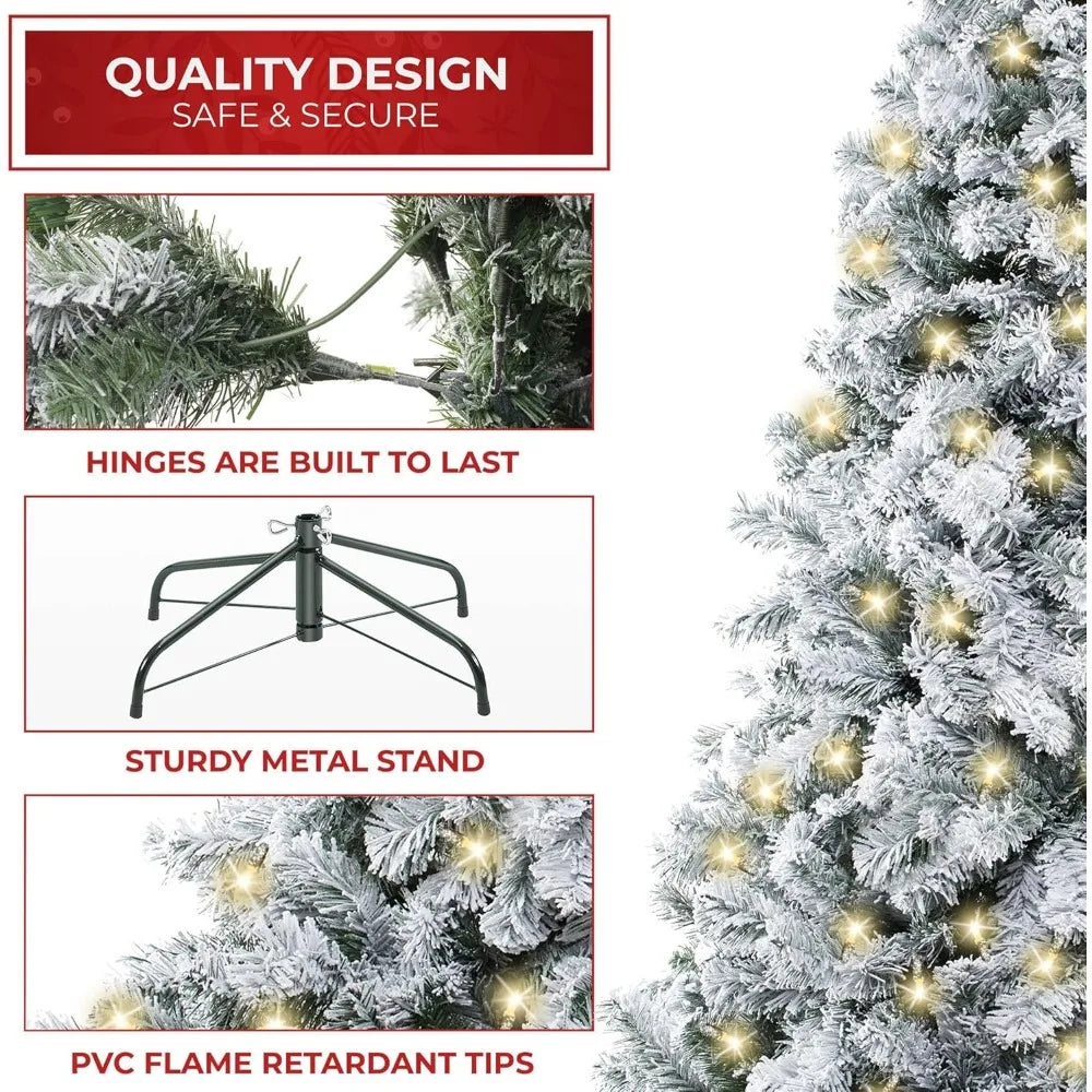 Christmas Tree Pre-Lit Realistic Snow-Flocked Pine Artificial Holiday Christmas Tree with Sturdy Metal Stand