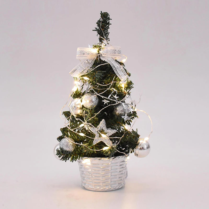 Christmas Tree Table Ornament with LED Light Balls 2023 Christmas Decoration for Home 2024 New Year Gift Mini