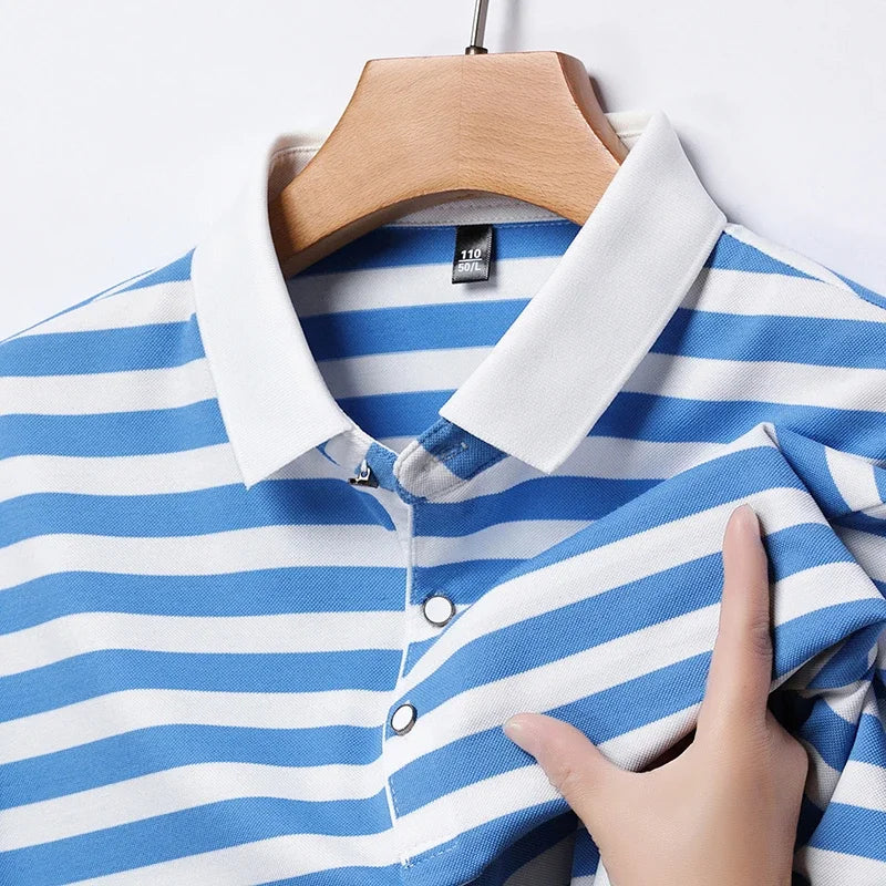 Men's New Striped Cotton Business Casual Short sleeved POLO Shirt