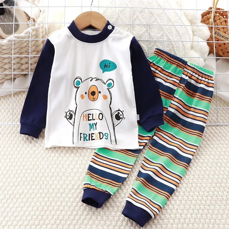 Newborn Kids Boys Girls Pajama Sets Cartoon Casual Long Sleeve Cute T-Shirt Tops with Pants Toddler Baby Autumn Sleeping Clothes