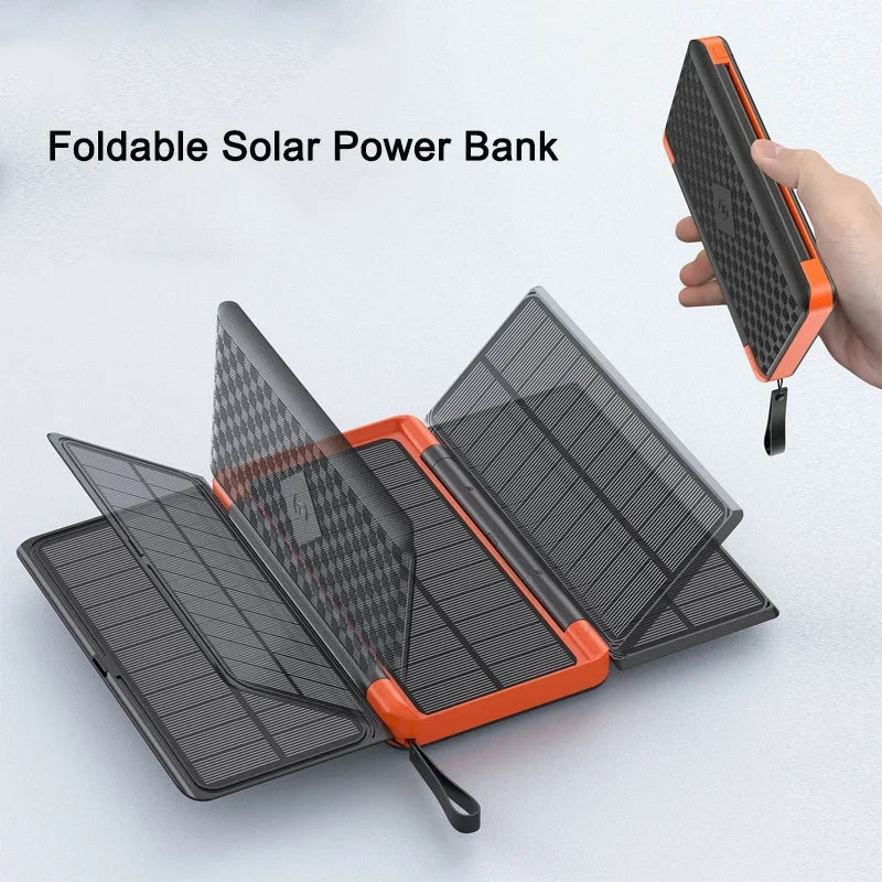 Foldable Solar Power Bank 20000mAh with LED Light Wireless Charging Power bank for iPhone 14 13 X Samsung Huawei Xiaomi Poverbank