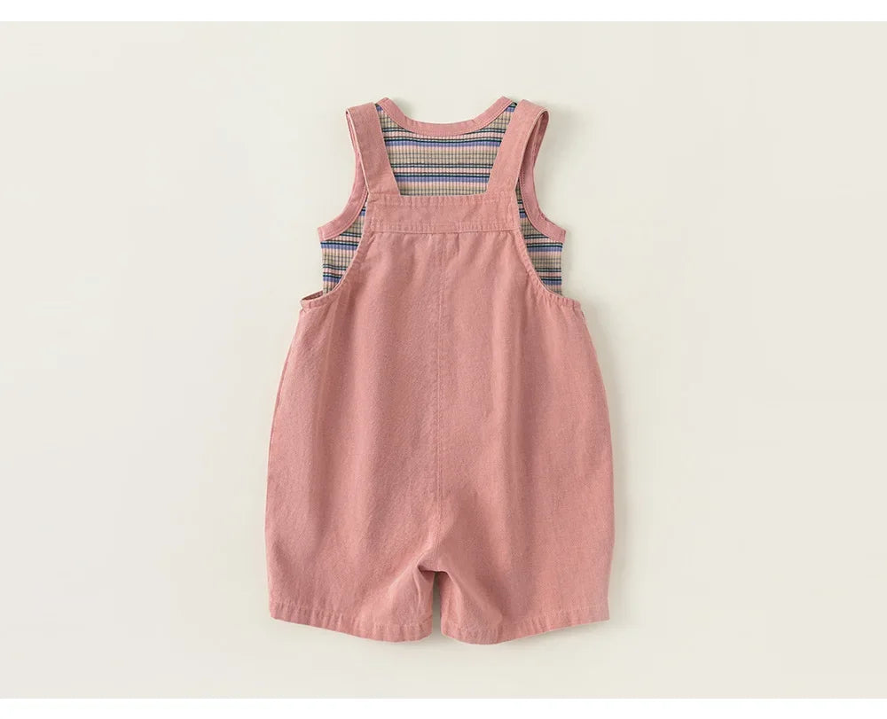 Baby Girl Clothes Suit 2024 Children Summer Clothing New Girls Striped T-shirt Suspenders Boys Two-piece Children Suit