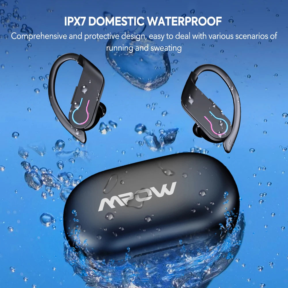 Mpow Q63 Bluetooth 5.3 Earphones Sports Headset Wireless In-Ear 200H Standby Time IPX7 Waterproof HiFi Stereo Gaming Earbuds