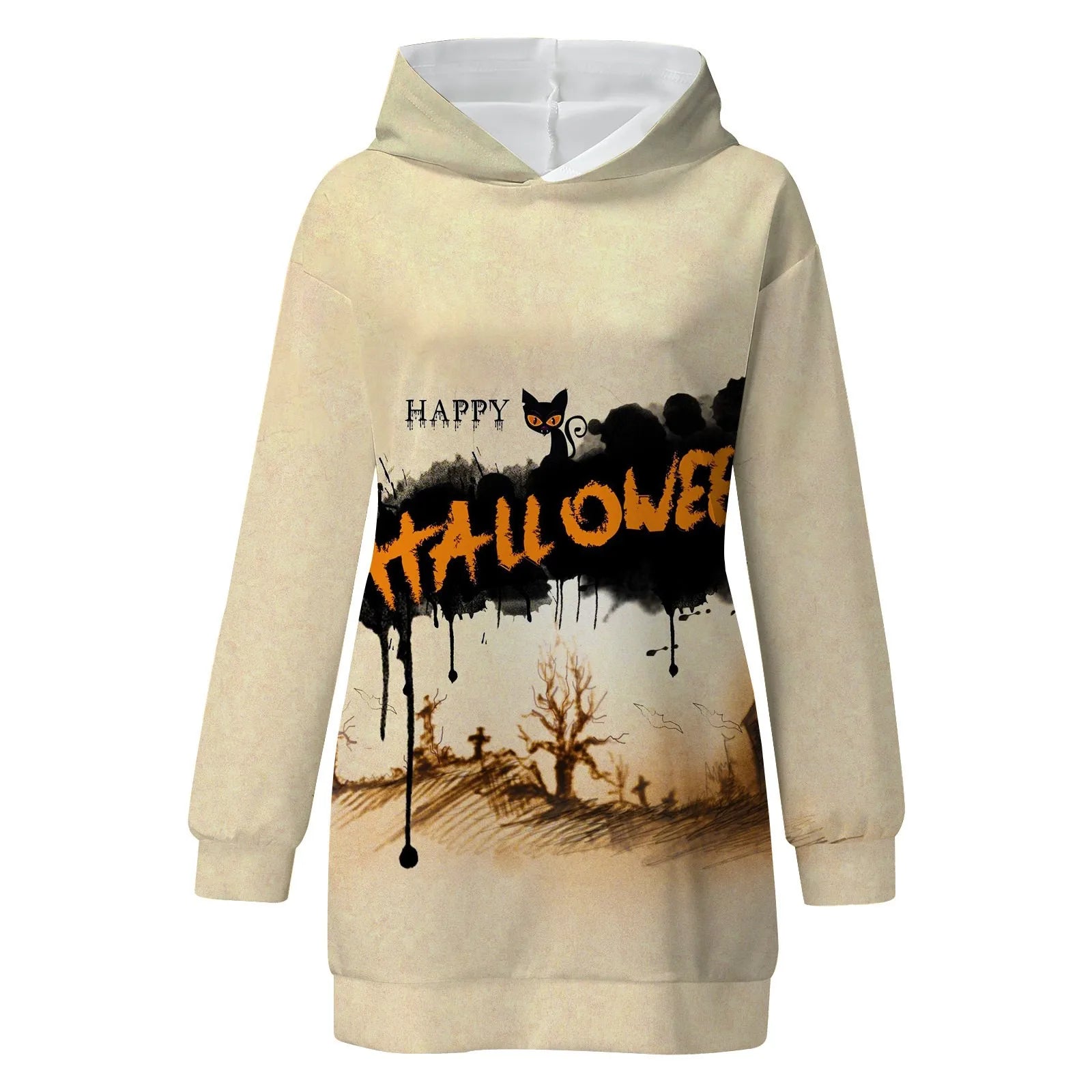 Women's Autumn And Winter Hooded Sweatshirt Dress Halloween Print Dress