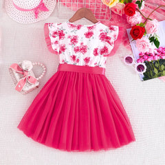 Dress For Kids  Floral Ruffled Tulle Sleeve Princess Formal Dresses