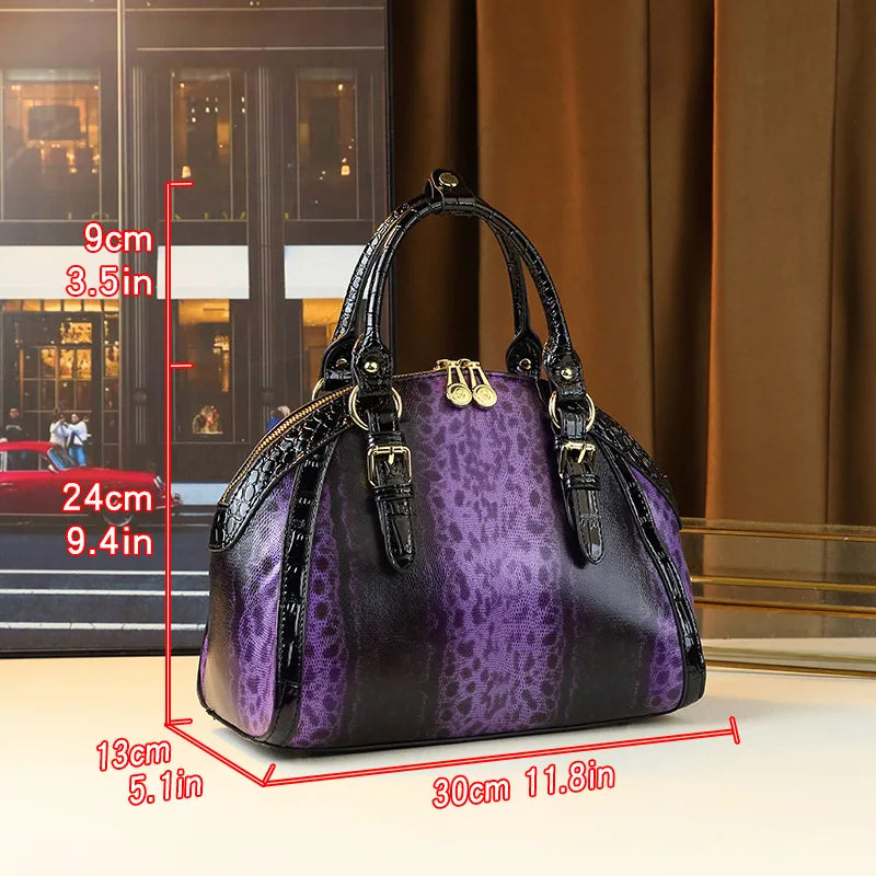 Retro Fashion Leather Women Handbag Shell Bag New Serpentine Large Capacity Portable Dumpling Bag