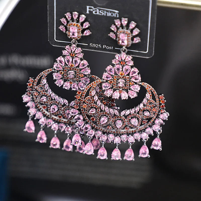 Bilincolor  Micro Set Zircon Water Drop Tassel Earrings