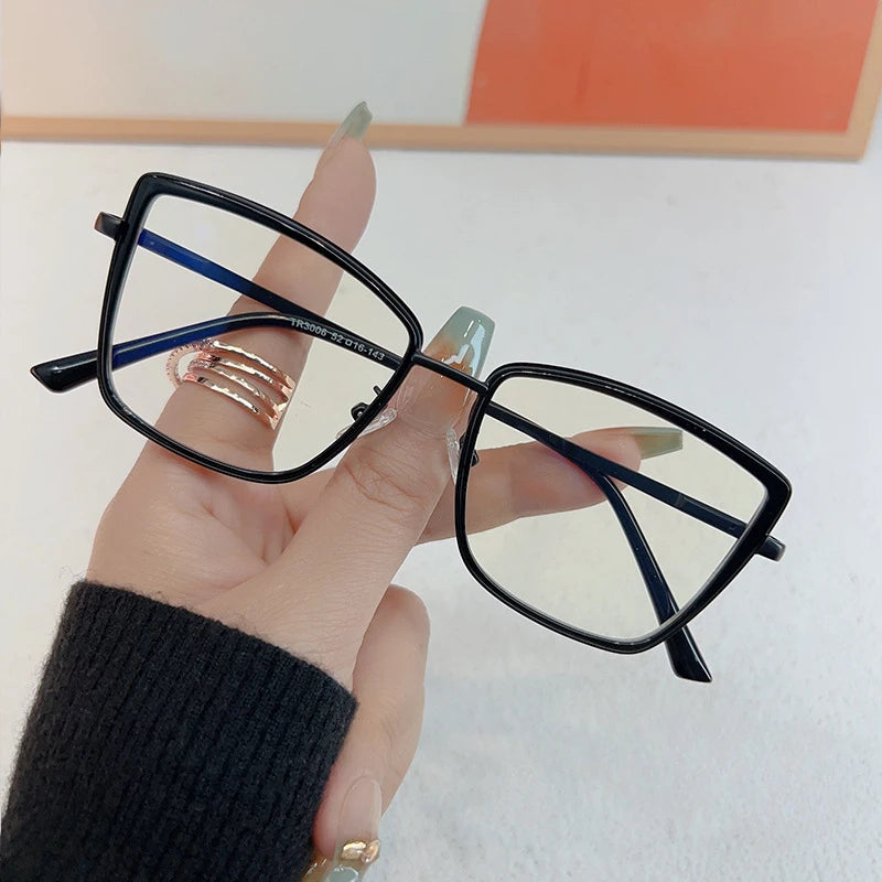 Cat Eye Women Oversized Eyeglasses Frame Anti Blue Light Glasses Myopia Glasses Frame Flat Lens Men