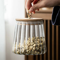 Sealed Glass Bottles Pot Polishing Smooth Surface Wood Lid Food Grade Transparent Home Storage Glass Airtight Canister