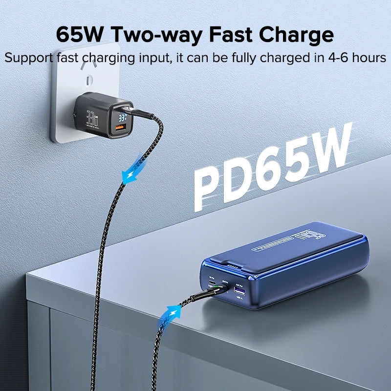 QOOVI Power Bank 30000mAh External Battery Capacity PD 65W Fast Charging Portable Charger Power bank