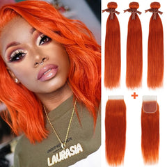 Blonde Orange Bundles With Closure Straight Hair Bundles With Closure Brazilian Hair Weave