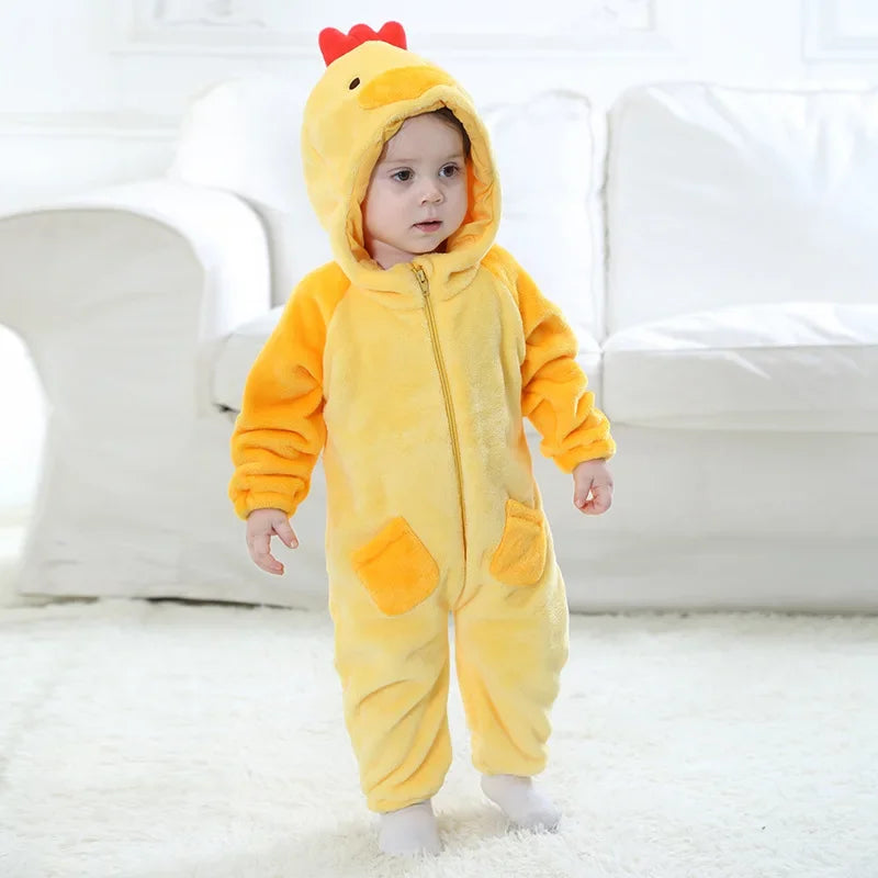 Infant Toddler Yellow Chick Costume Kigurumi for Baby Boys Girls Bodysuit Jumpsuit Onesie Flannel Comfortable