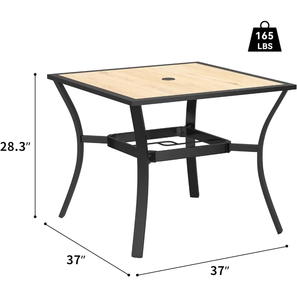 Square Outdoor Patio Dining Table Camping Tables 37" Patio Table With 1.57" Umbrella Hole Outdoor Garden Furniture