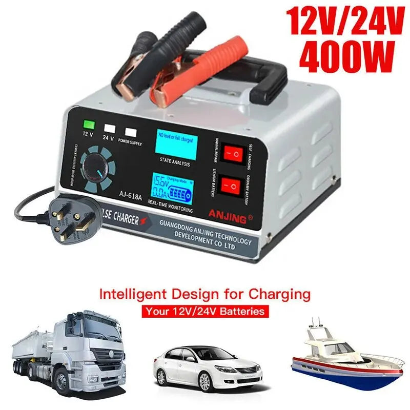 Large Power 400W Battery Charger 12V/24V Car Battery Charger Trickle Smart Pulse Repair for Car SUV Truck Boat