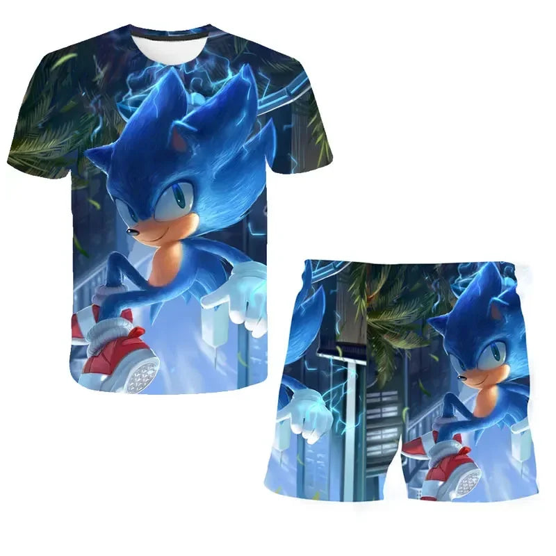 T Shirt suit Summer boys and girls sonic 3d Print Children Short-sleeved T-shirts Pattern suit