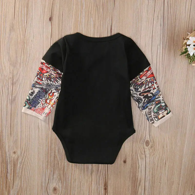 Baby Bodysuit Boys Girls Tattoo Printed Patchwork Jumpsuit