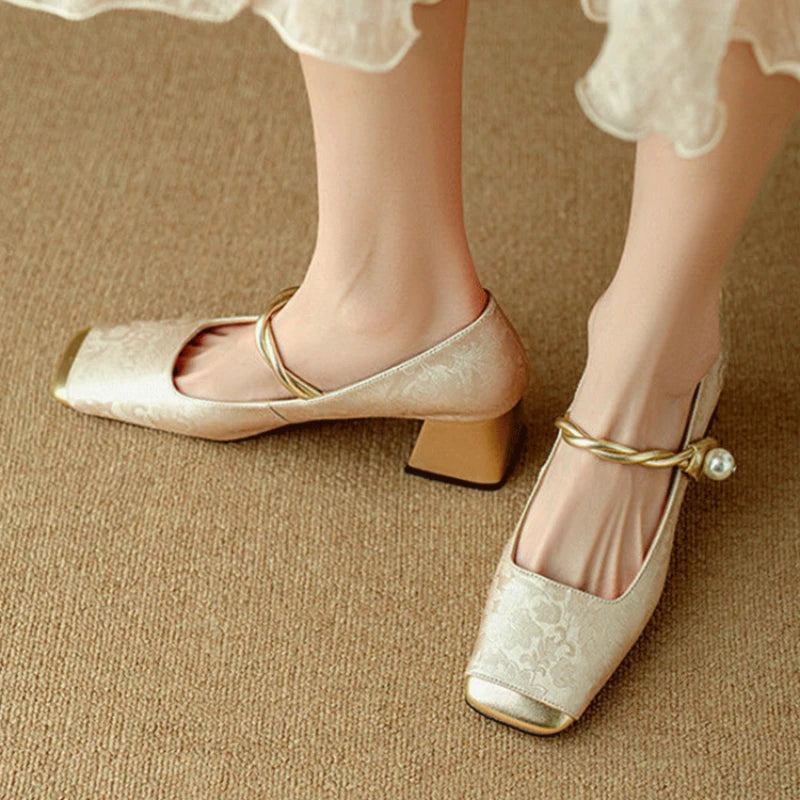 Women's retro medium heeled women's fashionable and versatile soft and comfortable ballet shoes