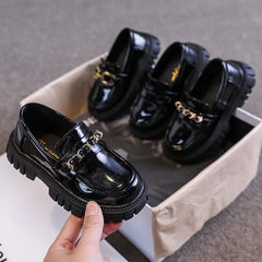 ULKNN Children's Black Leather Shoes