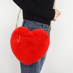 Fashion Women's Heart Shaped Handbags Cute Kawaii Faux Fur Crossbody Bags