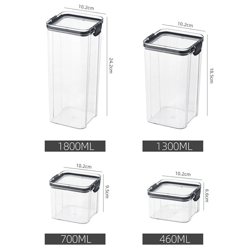 Food Storage Bottle 5 Size Transparent PET Container Box Quick Lock Moisture Water Resistant Kitchen Organizer Jars