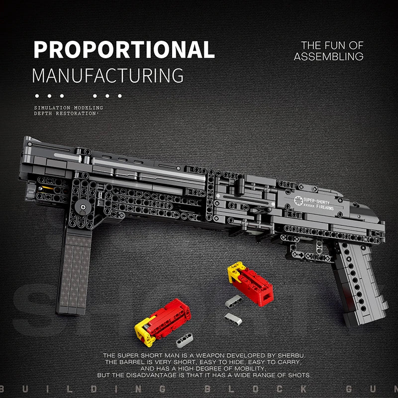 882PCS Military Gun Super Shorty Shotgun Technology Building Block Model Movie Game Weapon Bricks Toys