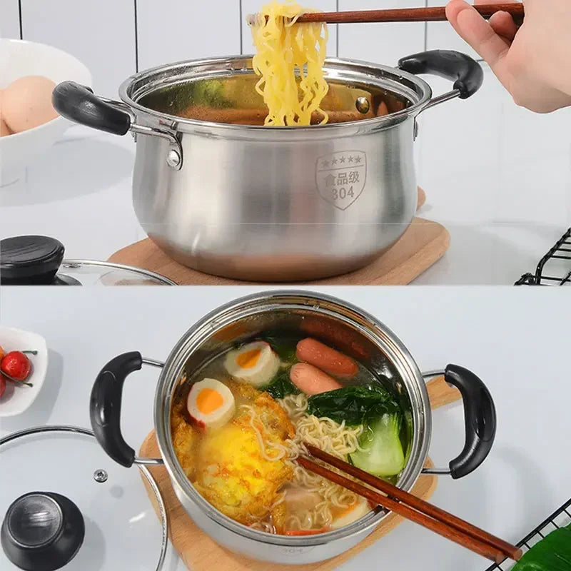 Kitchen 304 Stainless Steel Stewpan Saucepan Milk Pan Soup Cookware Non-stick Frying Pan With Glass Cover Lid Cooking Pots