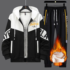 New Tracksuit Set Men Winter Warm Thick Hoodie Cardigan Zipper Sweatshirt Sweatpants 2 Piece