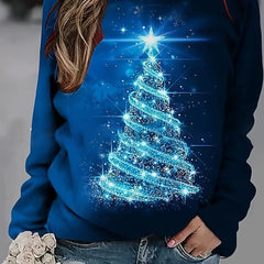 Festive Christmas Tree Print Sweatshirt - Soft Casual Long Sleeve CrewNeck, Relaxed Fit, Women's Winter Clothing Holiday Gift