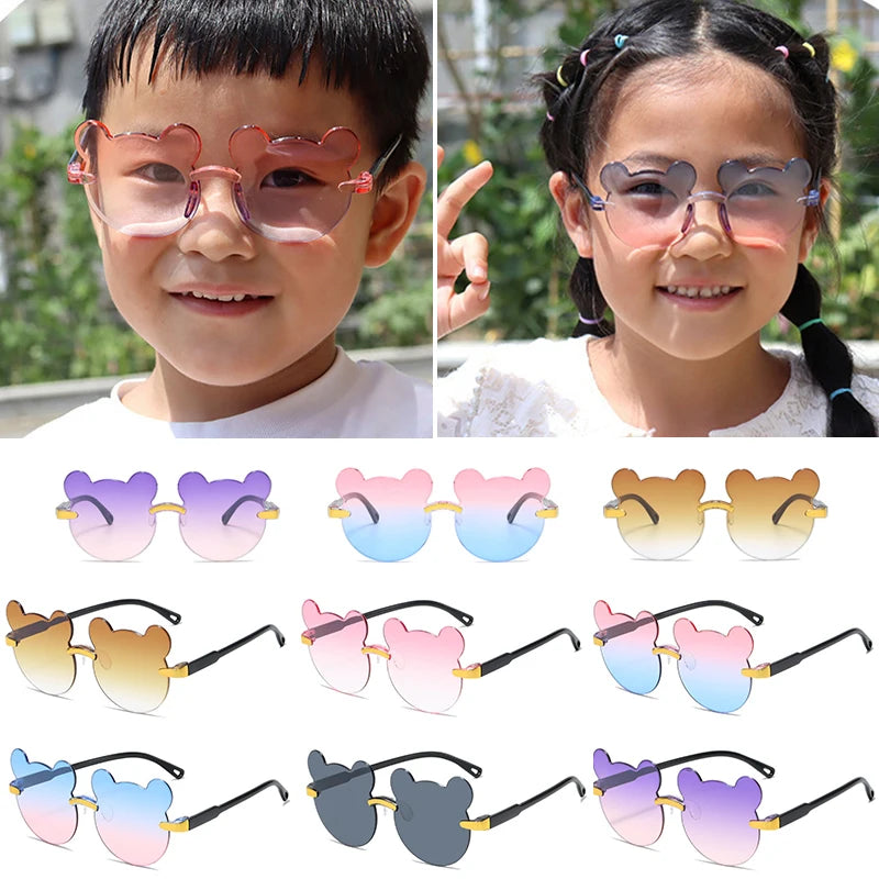 Girl Boys Rimless Sunglasses Summer Sun Glasses Cartoon Bear Anti-UV Sunglasses Cute Animal Kids Outdoor Sunscreen Sunglasses