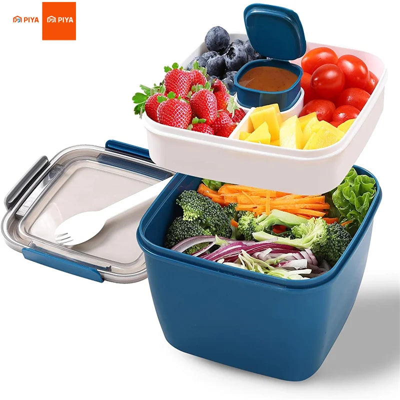 Portable Salad Lunch Container Salad Bowl 2 Compartments with Large Bento Boxes Salad Bowls Lunch Box Lunch Container For Food