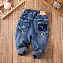 Children Winter Jeans Pants With Velvet Kids Thick Warm Denim Trousers Fleece For Teen Boys 3-14 Years Clothes