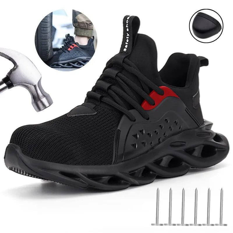 Quality Safety Shoes Men Rotary Buckle Work Shoes Air Cushion Indestructible Sneakers