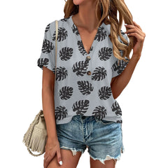 Fashion Floral Print Women's T-shirts V-neck Short Sleeve Tops Tees Casual Daily Beach Shirt Ladies T Shirt