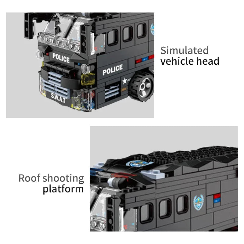 City SWAT Military Car Police Bus Station Model Building Blocks Figures LED Light Vehicle Bricks Toy