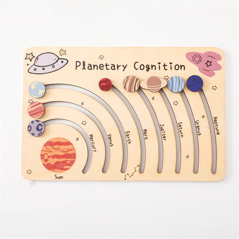 Wooden Puzzle Toys Movable Orbital Solar System Model Science Toys Set Montessori Planets Science Educational Puzzle Toys Gifts