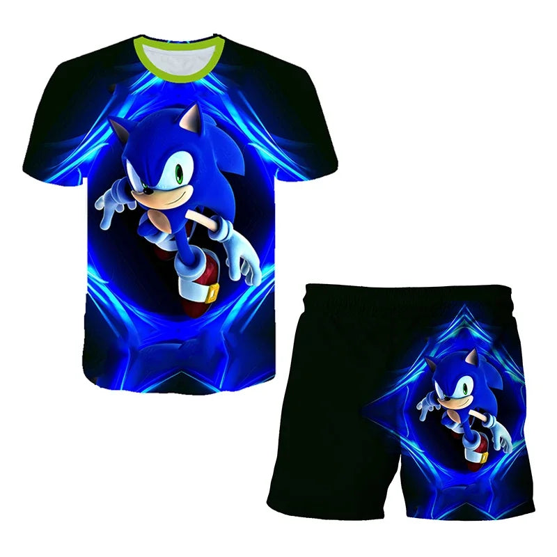 T Shirt suit Summer boys and girls sonic 3d Print Children Short-sleeved T-shirts Pattern suit