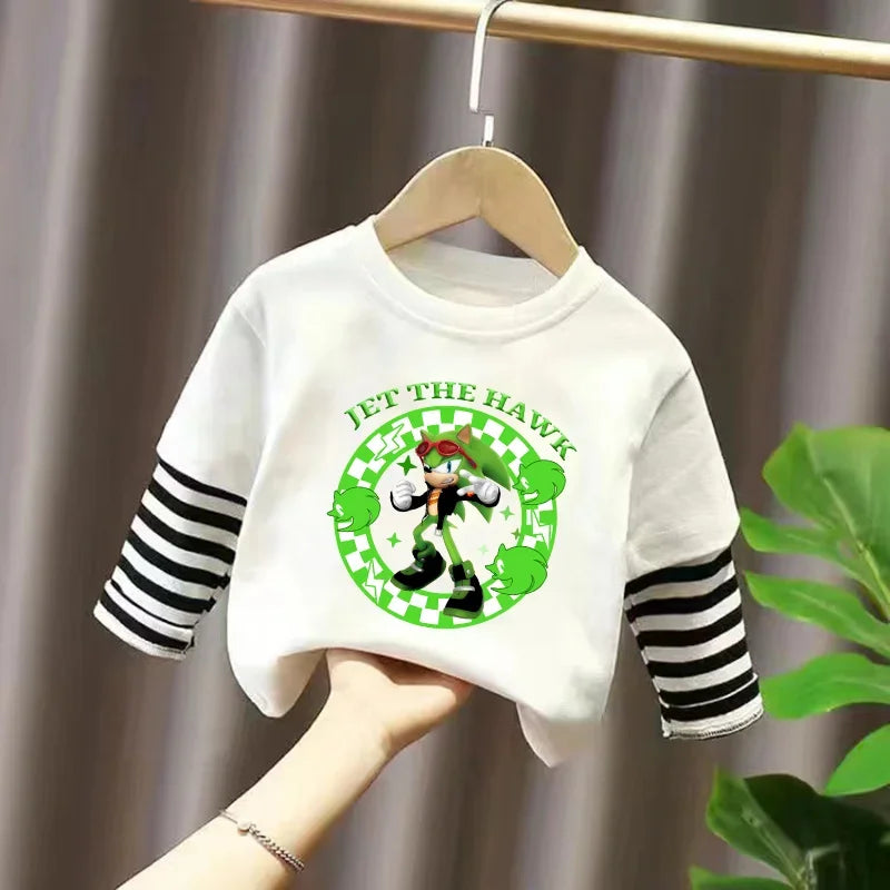 Sonics Kids Clothing Fashion All-match Letter Printing T-shirt Autumn Casual Loose Pure Cotton O-neck Pullover Long Sleeve Top