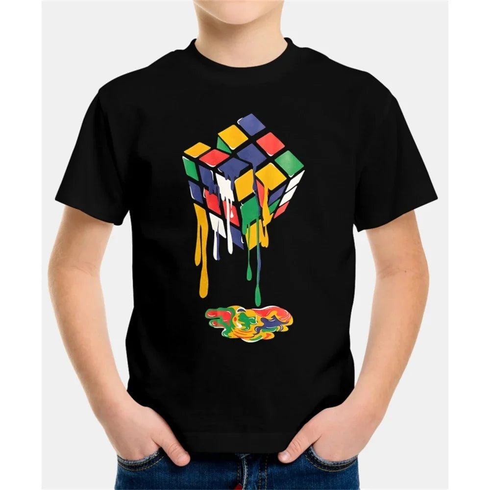 Childs T-Shirts 3D Print T-Shirt Fashion Rubik’s Cube Pattern Tshirt Summer Boys Girls Tee Top Streetwear Top Children Clothing