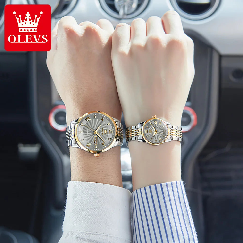 OLEVS Brand Couple Luxury Automatic Watches Men and Women Stainless Steel Waterproof Mechanical Wristwatches