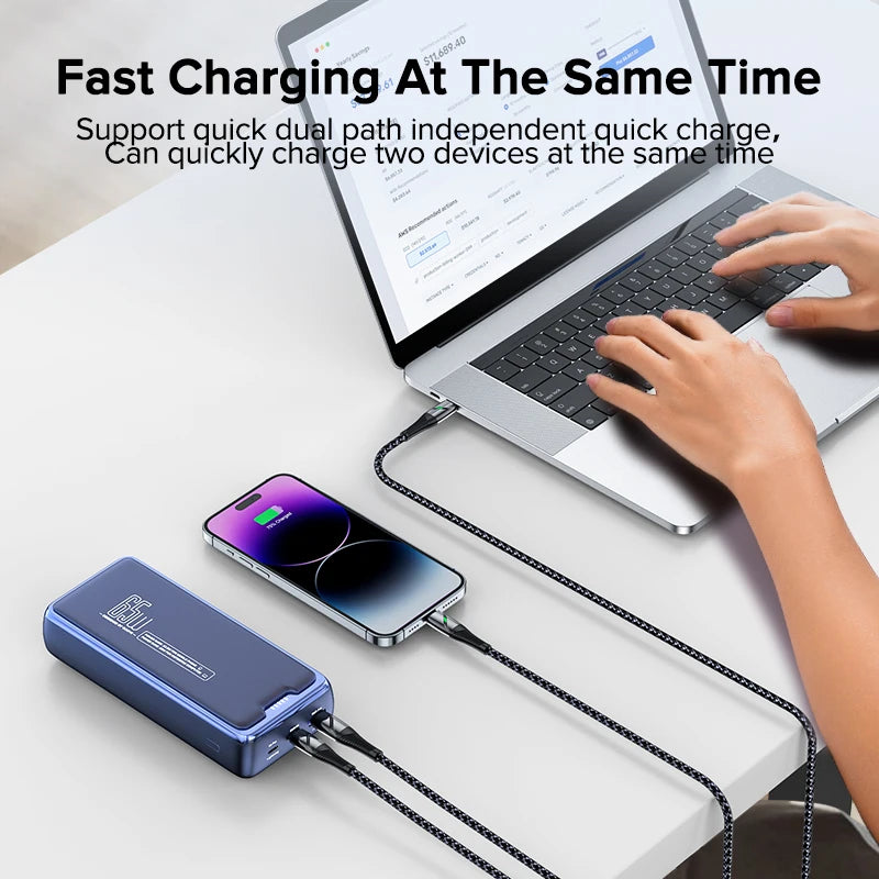 QOOVI Power Bank 30000mAh External Battery Capacity PD 65W Fast Charging Portable Charger Power bank