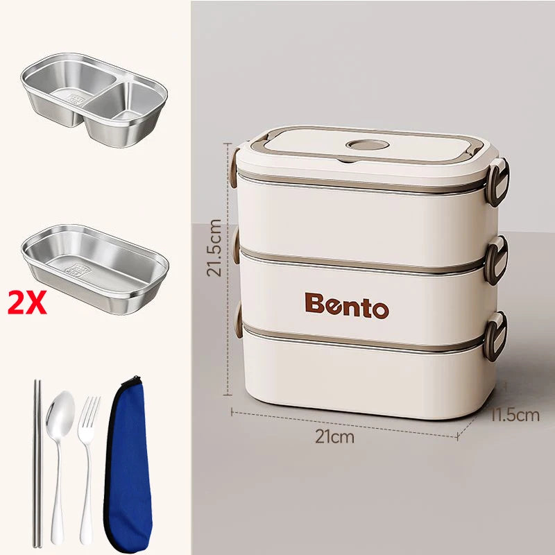 304 Stainless Steel Lunch Box For Kids Adult 1-3 Layer Rectangle Bento Box Outdoor Camping Leakproof Insulation Food Container